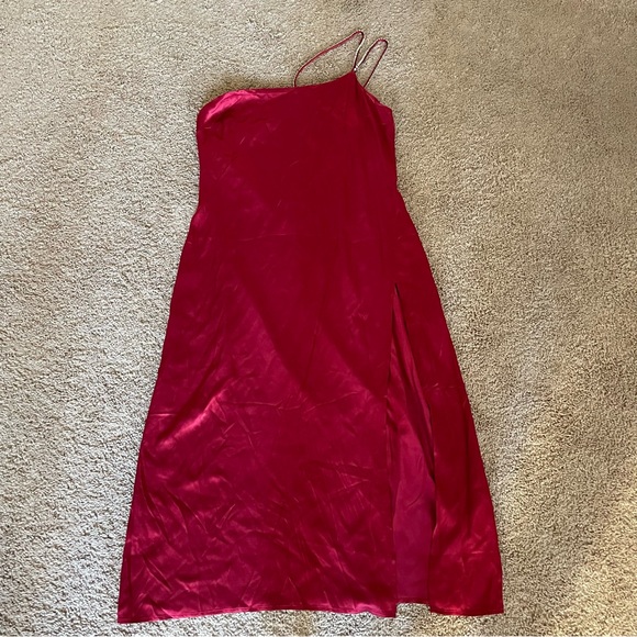 For Love & Lemons Elora Midi Dress Dark Red Satin Size XL NWT Rhinestone - Picture 7 of 16
